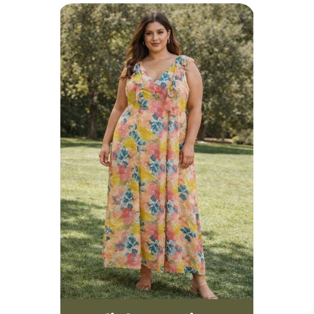 Floral V-Neck Maxi Dress in Multicolor